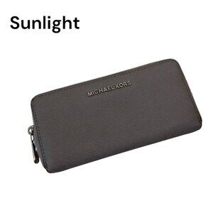 Michael Kors Gray Saffiano Leather Zip-Around Wallet For Women
